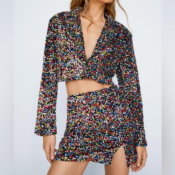 Sold!Colorful Velvet Sequin 2pcs set of blazer & skirt - Picture 2 of 4